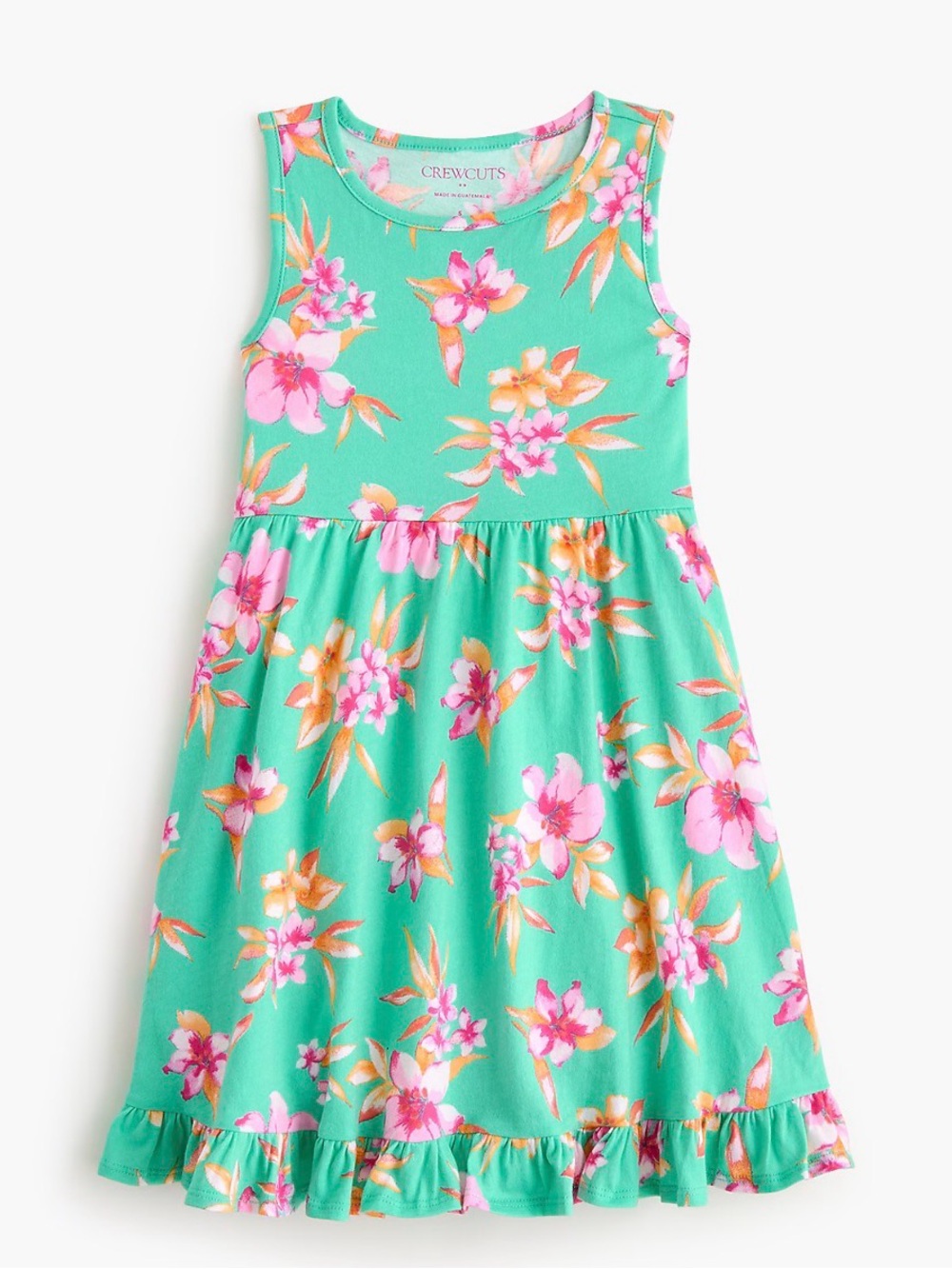 Crewcuts Teal Floral Tank Dress with Pink & Orange Blooms